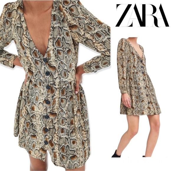 Zara Dresses & Skirts - Zara trf snakeskin button up mid length swing dress Medium
